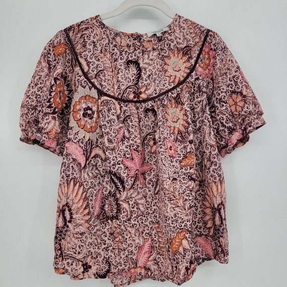 MADEWELL yoked short puff sleeve top in Bali bloom size Medium - Picture 2 of 9